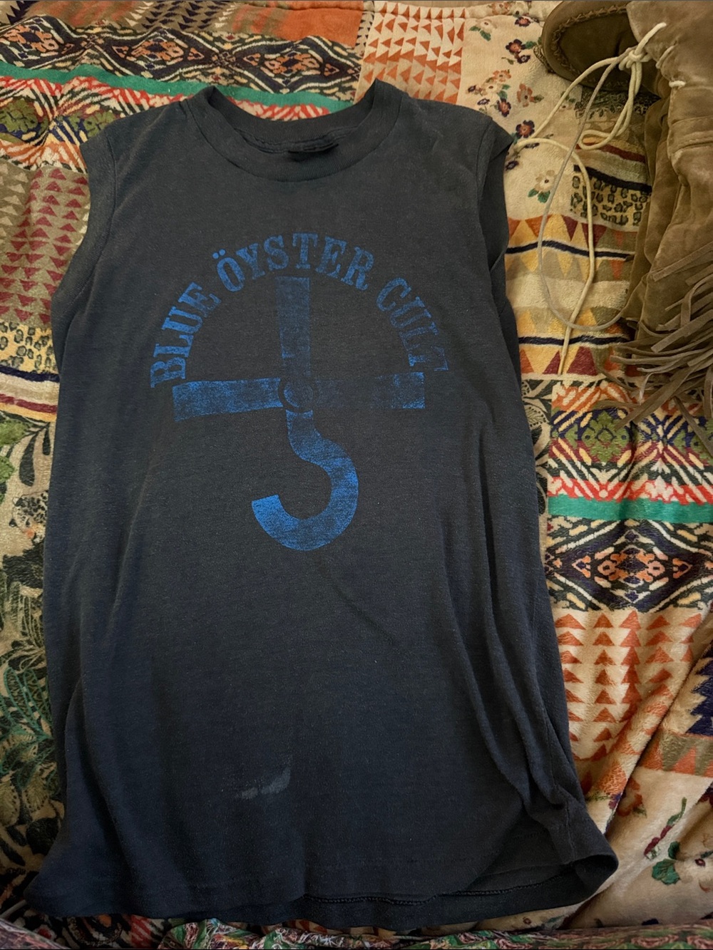Blue Öyster Cult Vintage-Style Sleeveless Tee - Navy Blue